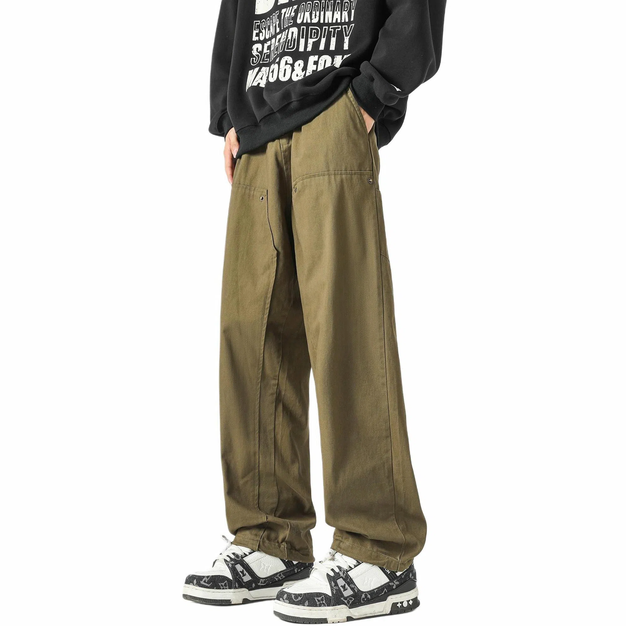 大卫贝肯 美式复古基础款经典纯色简约阔腿直筒机能风宽松百搭工装裤 男女同款