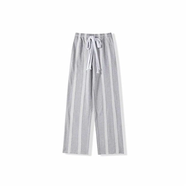 我是大卫 条纹阔腿合身系带休闲裤 男女同款