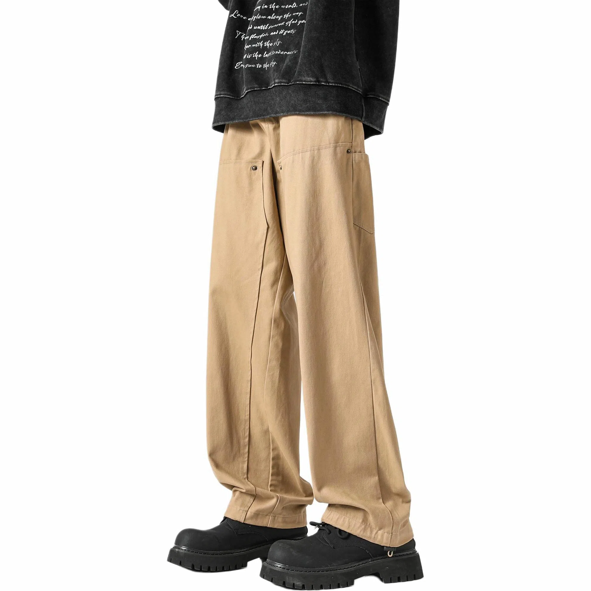 大卫贝肯 美式复古基础款经典纯色简约阔腿直筒机能风宽松百搭工装裤 男女同款