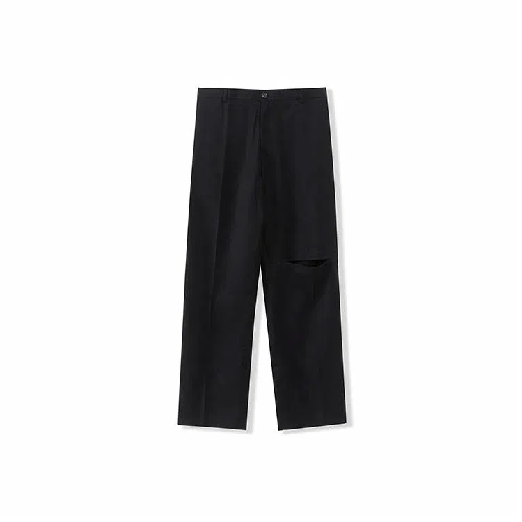 我是大卫 纯色垂坠感拖地破洞设计西装休闲裤 男女同款