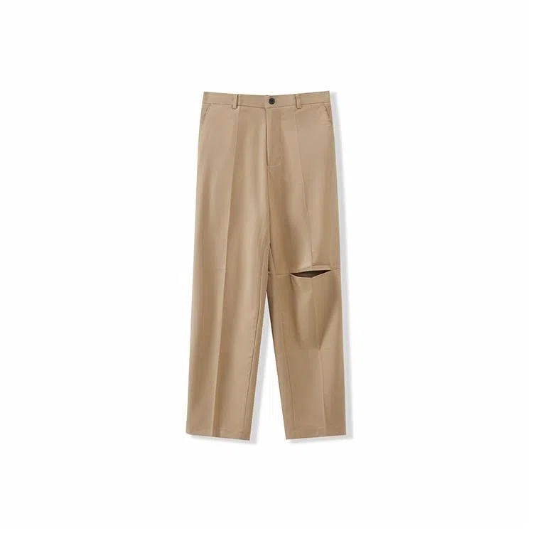 我是大卫 纯色垂坠感拖地破洞设计西装休闲裤 男女同款