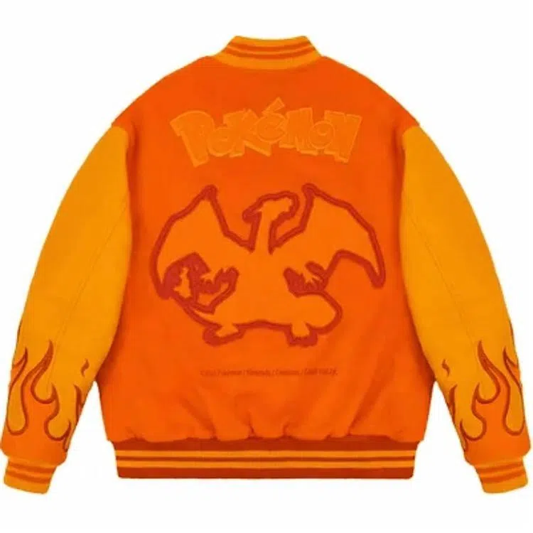 Vandy The Pink x Pokemon Charizard Embroidered Baseball Jacket Orange