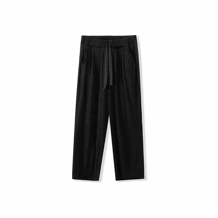 我是大卫 日系弹力慵懒感抽绳直筒阔腿休闲裤 男女同款