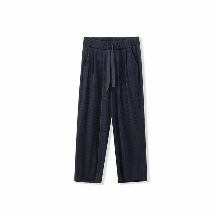 我是大卫 日系弹力慵懒感抽绳直筒阔腿休闲裤 男女同款