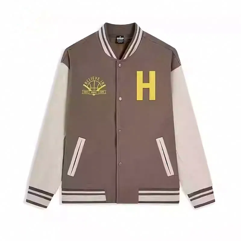 特步  运动生活系列篮球系列 字母拼色单排扣舒适透气宽松棒球服 男款 鹰背褐/屋脊灰