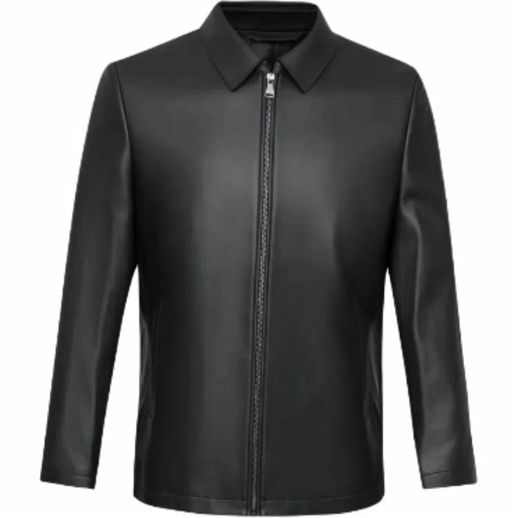 迪柯尼 商务翻领休闲皮衣 男款 黑色