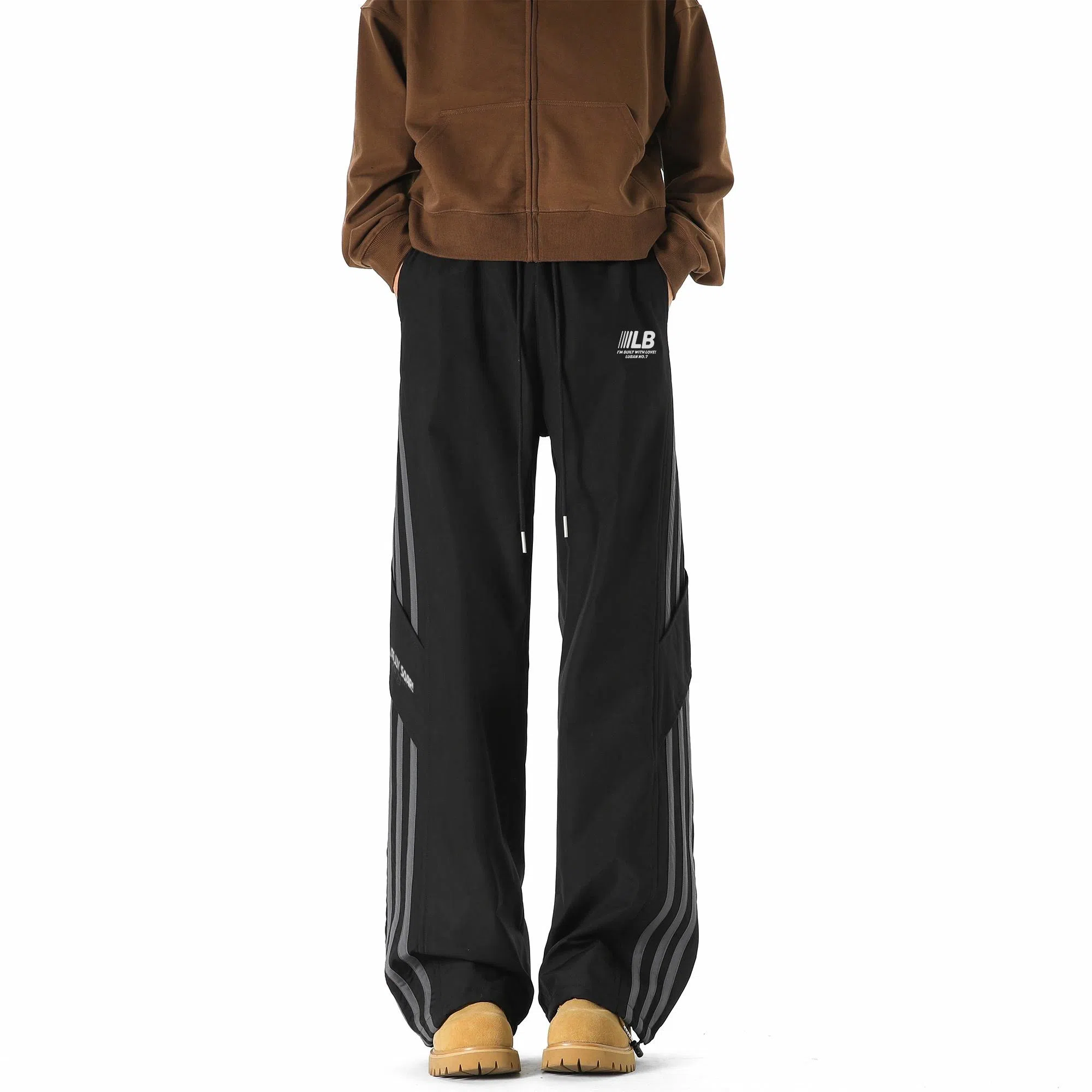 王者荣耀 鲁班七号星空梦想款 美式复古长裤字母印花抽绳隔断布带高街潮牌条纹防泼水舒适百搭阔腿直筒休闲裤 男女同款