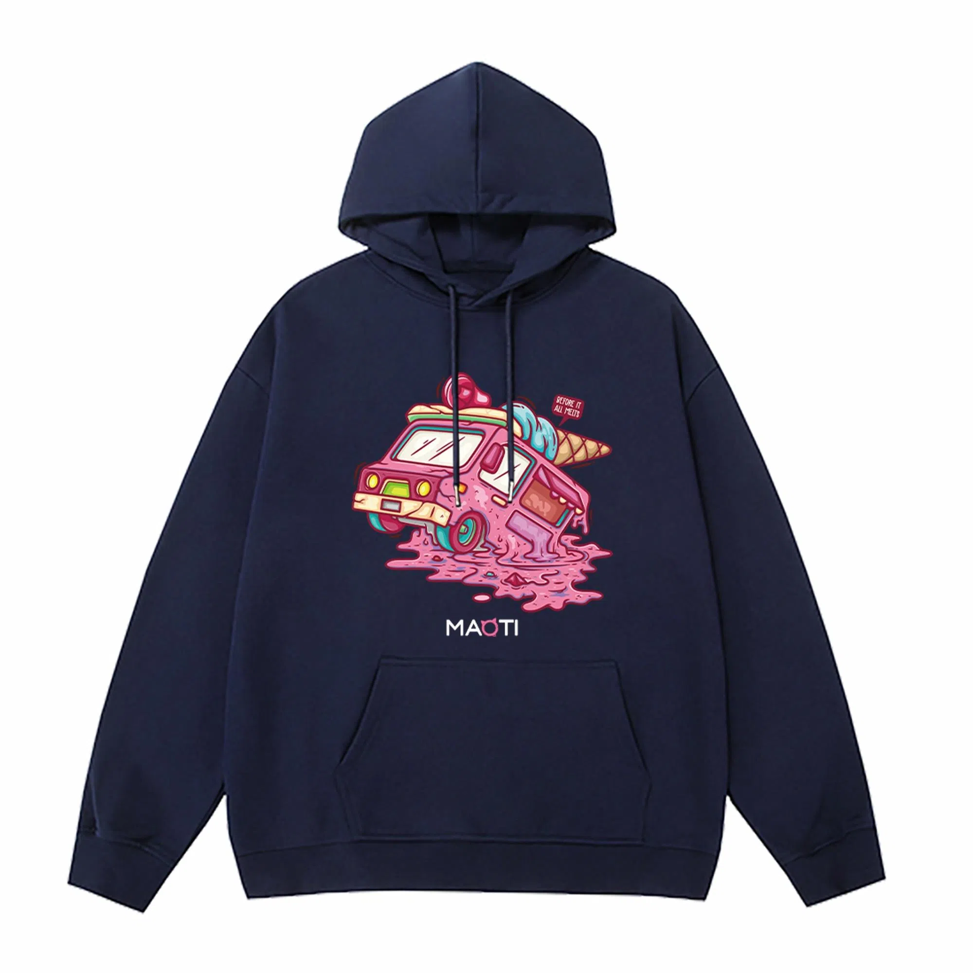 猫倜 夏日系列 旅行中的冰淇淋美式休闲重磅纯色简约印花宽松落肩款加绒加厚保暖卫衣 男女同款