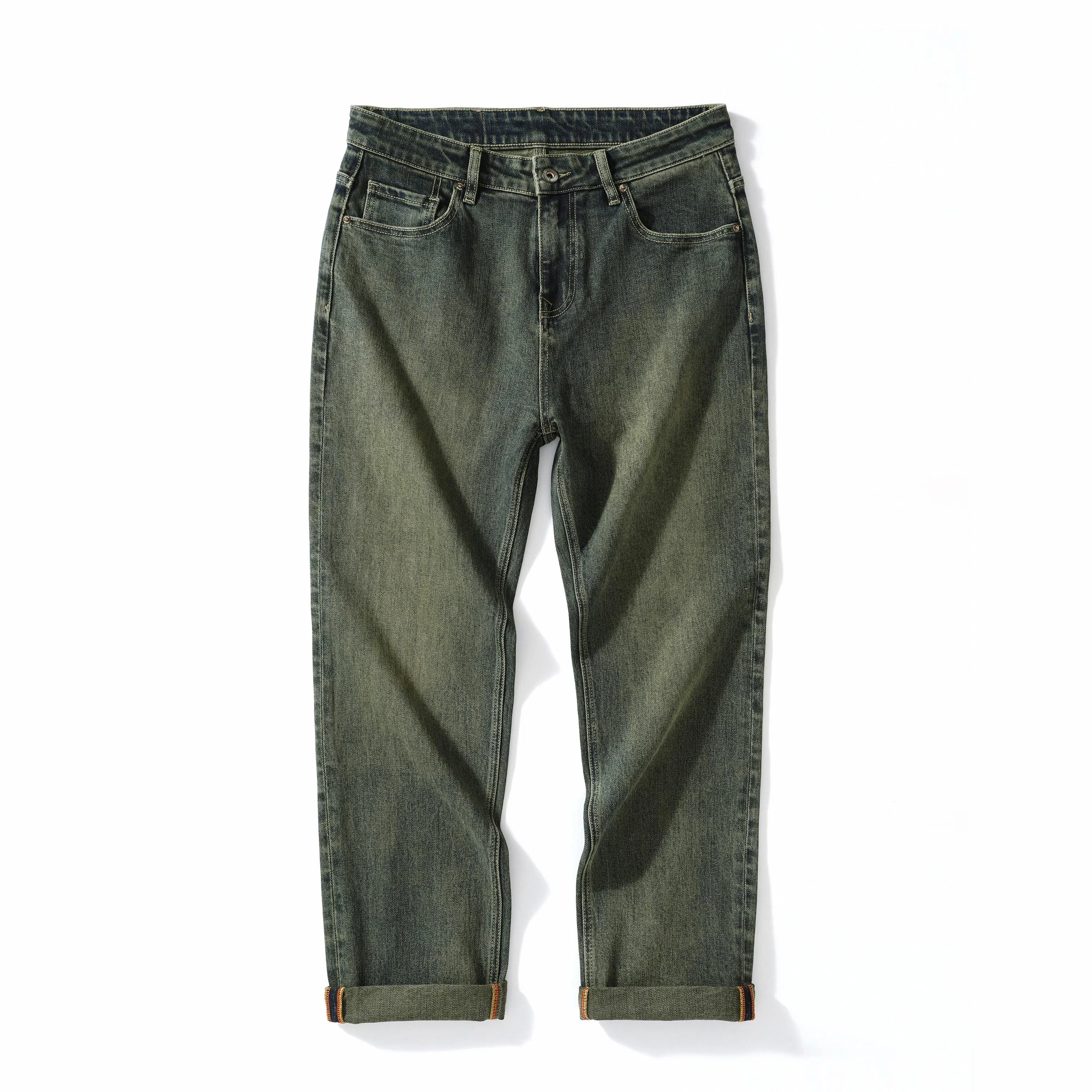 海尔斯 美式复古高街时尚潮牌舒适百搭水洗做旧宽松直筒弹力牛仔裤 男款