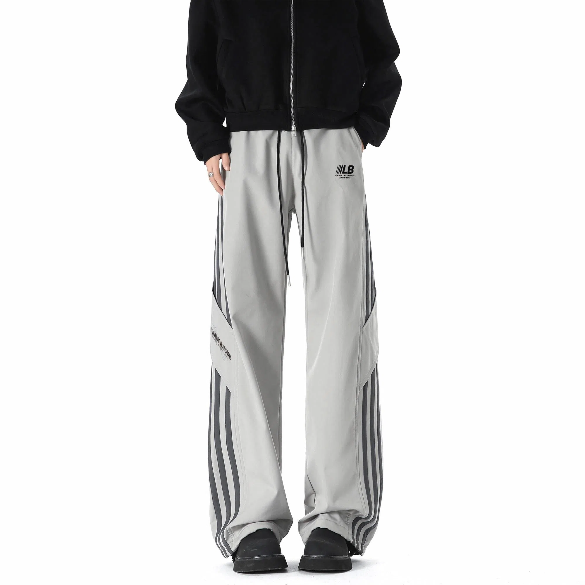 王者荣耀 鲁班七号星空梦想款 美式复古长裤字母印花抽绳隔断布带高街潮牌条纹防泼水舒适百搭阔腿直筒休闲裤 男女同款