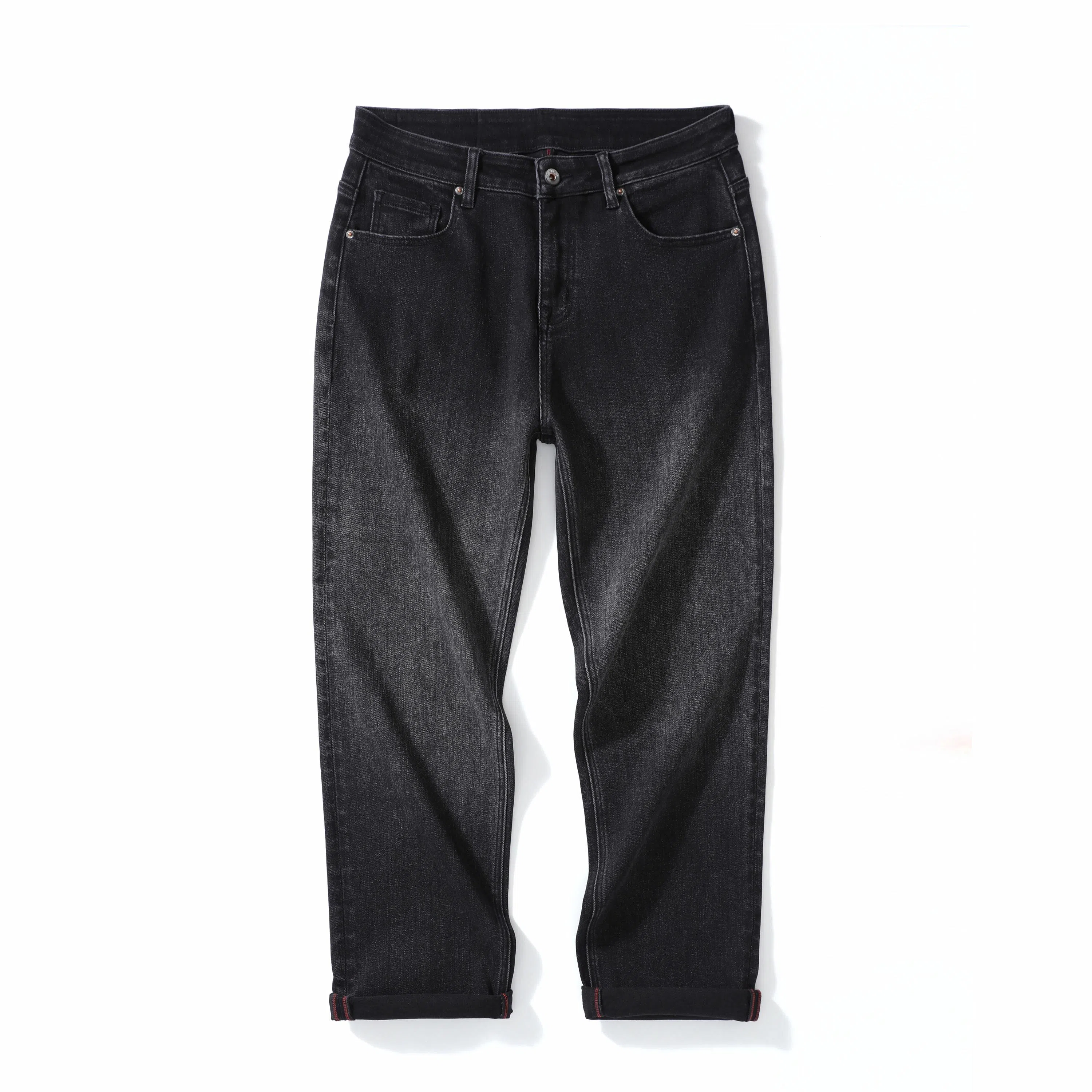 海尔斯 美式高街时尚潮牌舒适百搭重工做旧弹力宽松直筒牛仔裤 男款 黑灰色