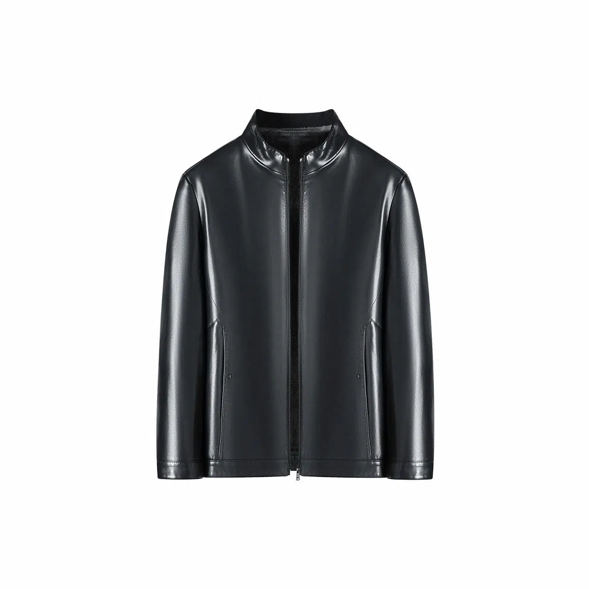 富铤 经典纯色加绒加厚立领休闲百搭皮衣 男款 黑色