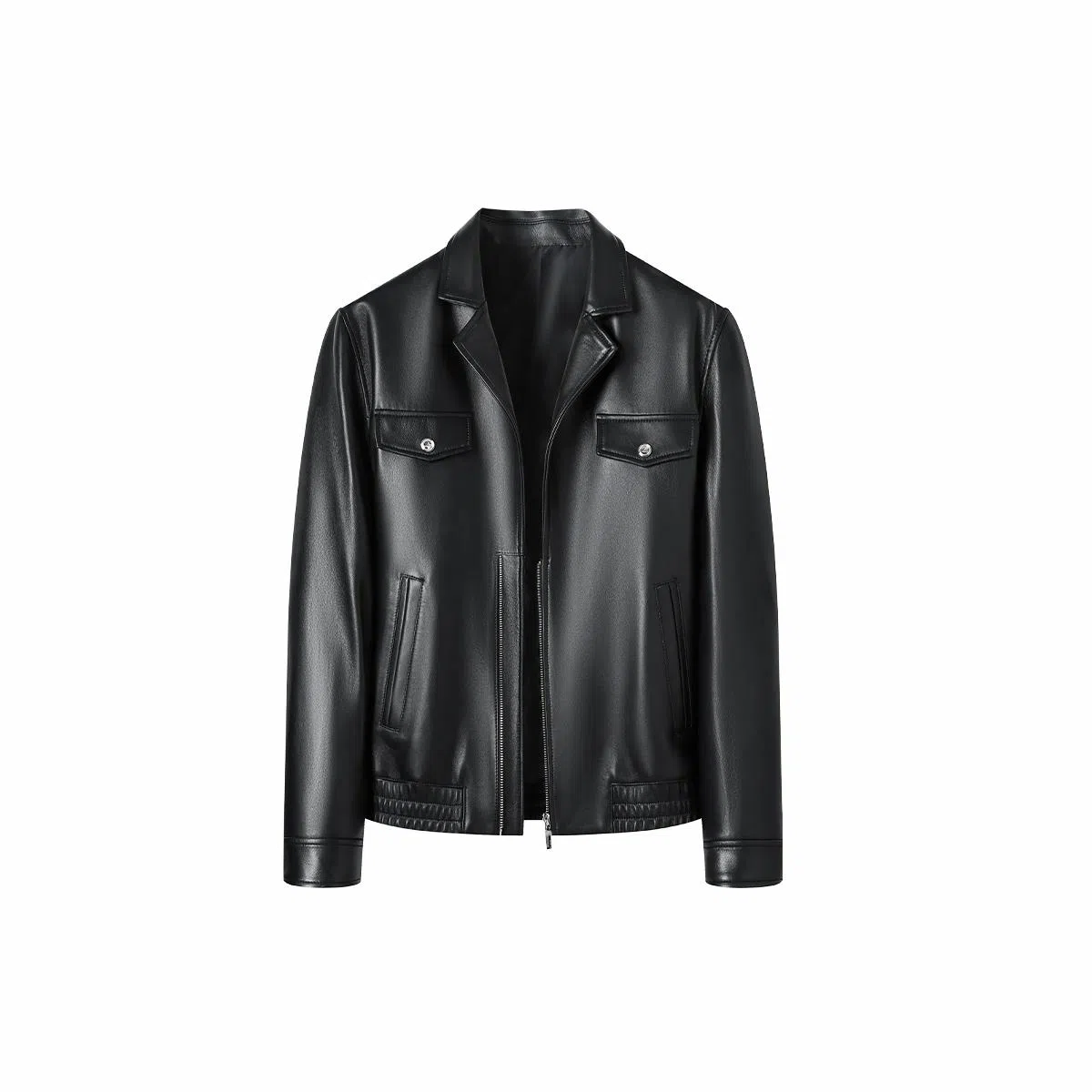 富铤 纯色简约时尚日常通勤百搭防风挺括单皮西装领皮衣 男款 黑色