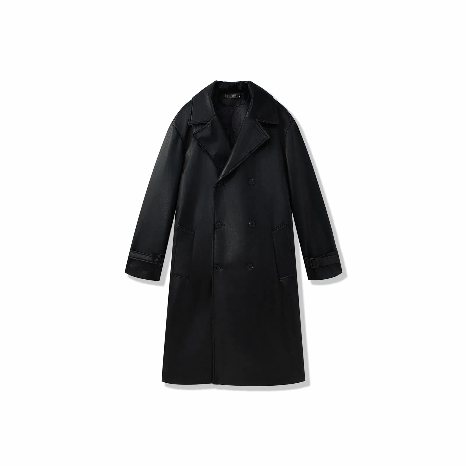 我是大卫 美式个性帅气中长款双排扣韩版宽松百搭皮衣 男女同款 黑色