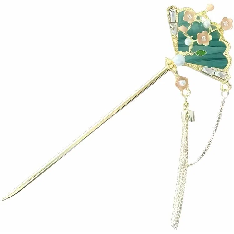 【罗扇轻摇】 指尖瑰宝 新中式国风扇子花朵精致流苏轻奢小众高级感日常通勤百搭汉服穿搭 合金 发簪 女款