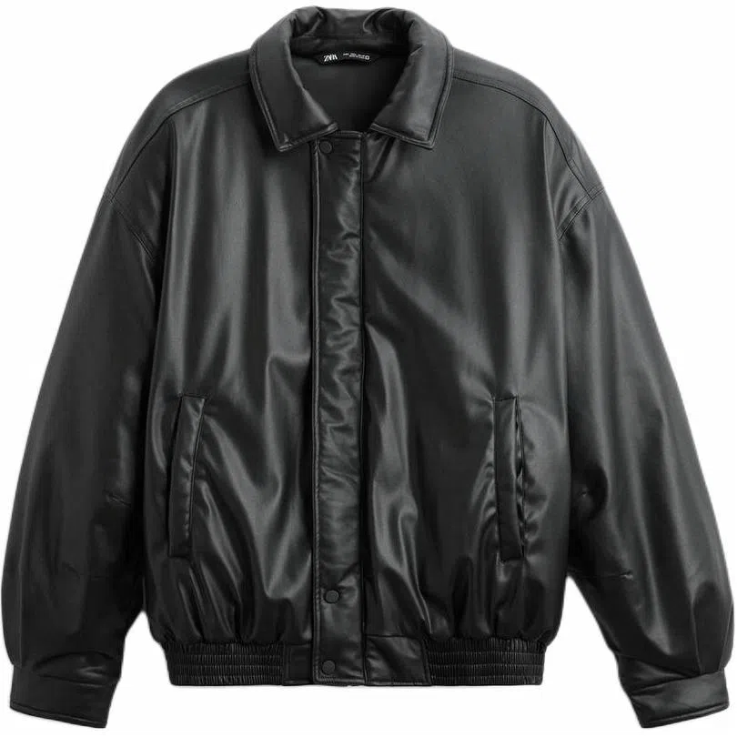 ZARA Loose Fit Leather Jacket Black