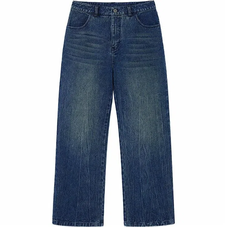 PSO Brand Washed Loose Straight Jeans