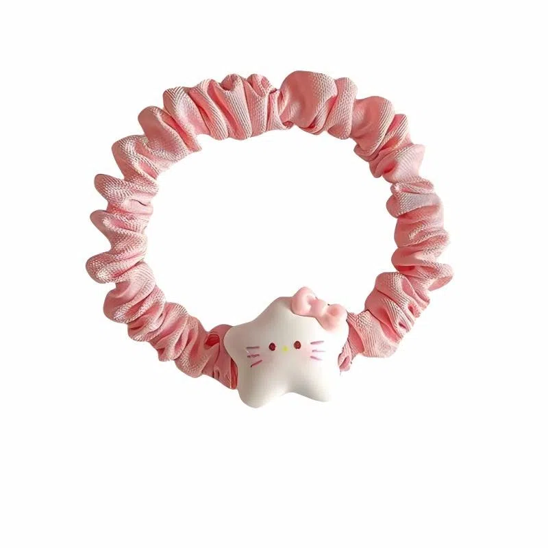 丹琴 可爱猫咪俏皮高颜值五角星星日韩甜美少女感小肠发绳女高弹力耐用橡皮筋扎头发饰 布艺 发圈 女款