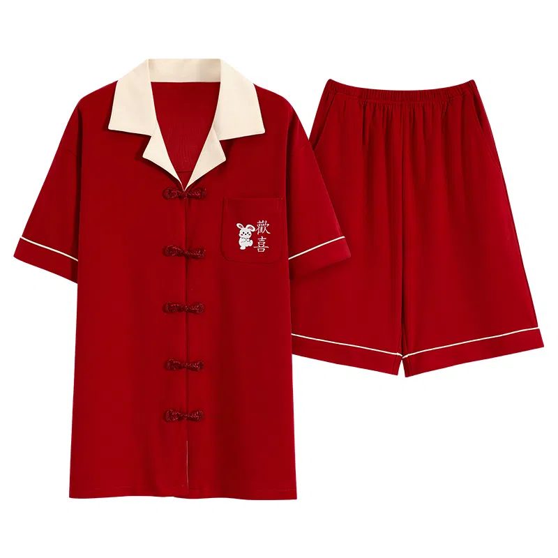 莫代尔 个性轻盈透气时尚简洁翻领开衫休闲百搭睡衣套装 男女同款