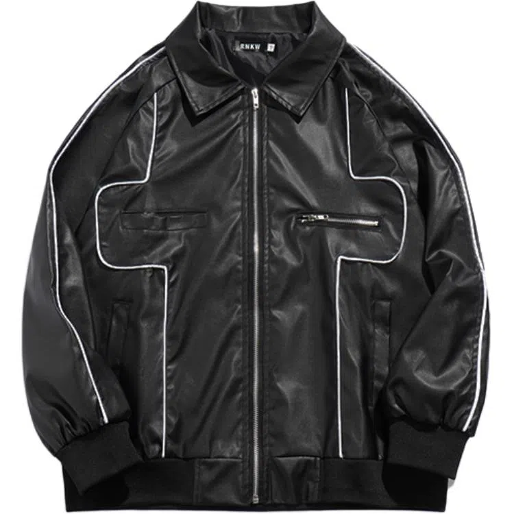 美式潮流高街复古个性拼接设计时尚百搭高级感街头机车风休闲外套皮衣 男女同款