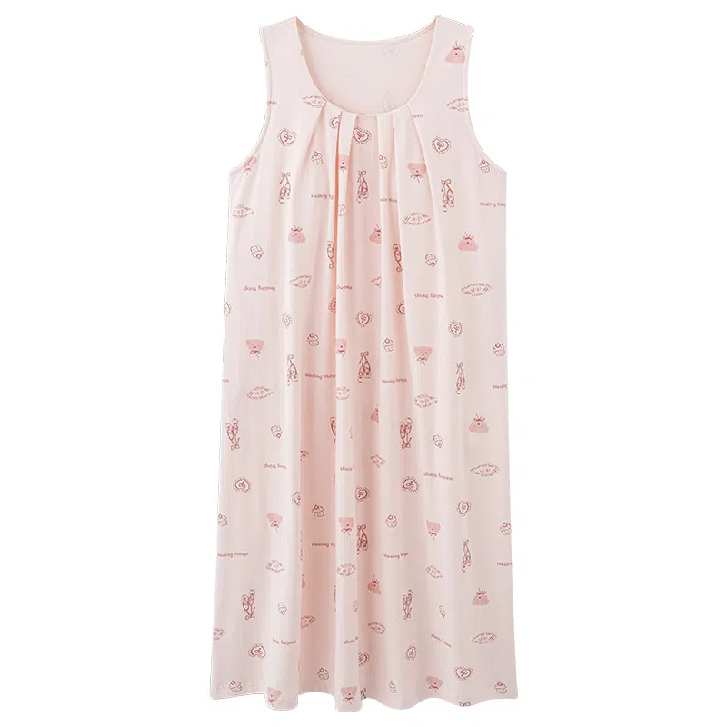 莫代尔 百搭圆领休闲简约舒适柔软亲肤甜美带胸垫防凸点无袖睡裙 女款 粉色