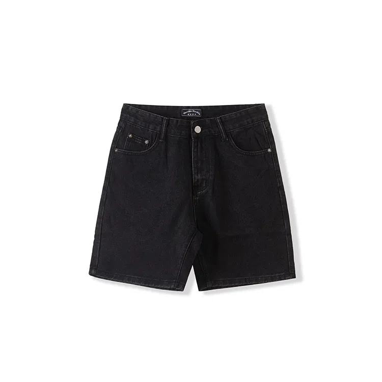 我是大卫 纯色拉链水洗宽松复古直筒宽松牛仔短裤 男女同款