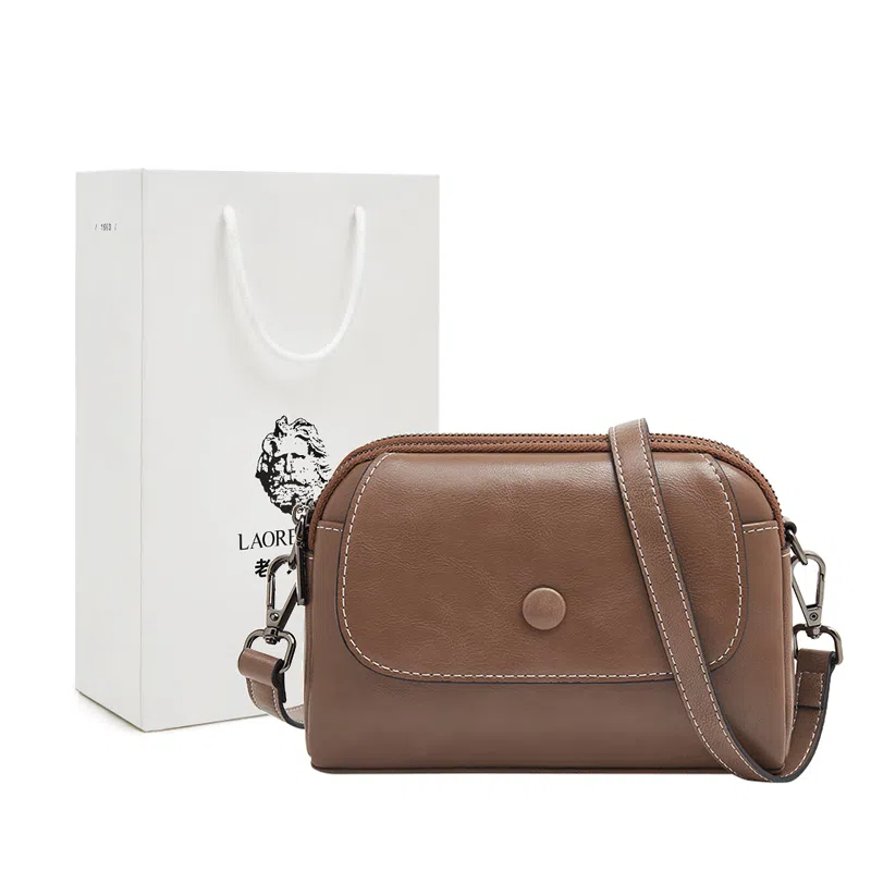 老人头 复古时尚休闲百搭小方包 头层牛皮 斜挎包 女款 棕色