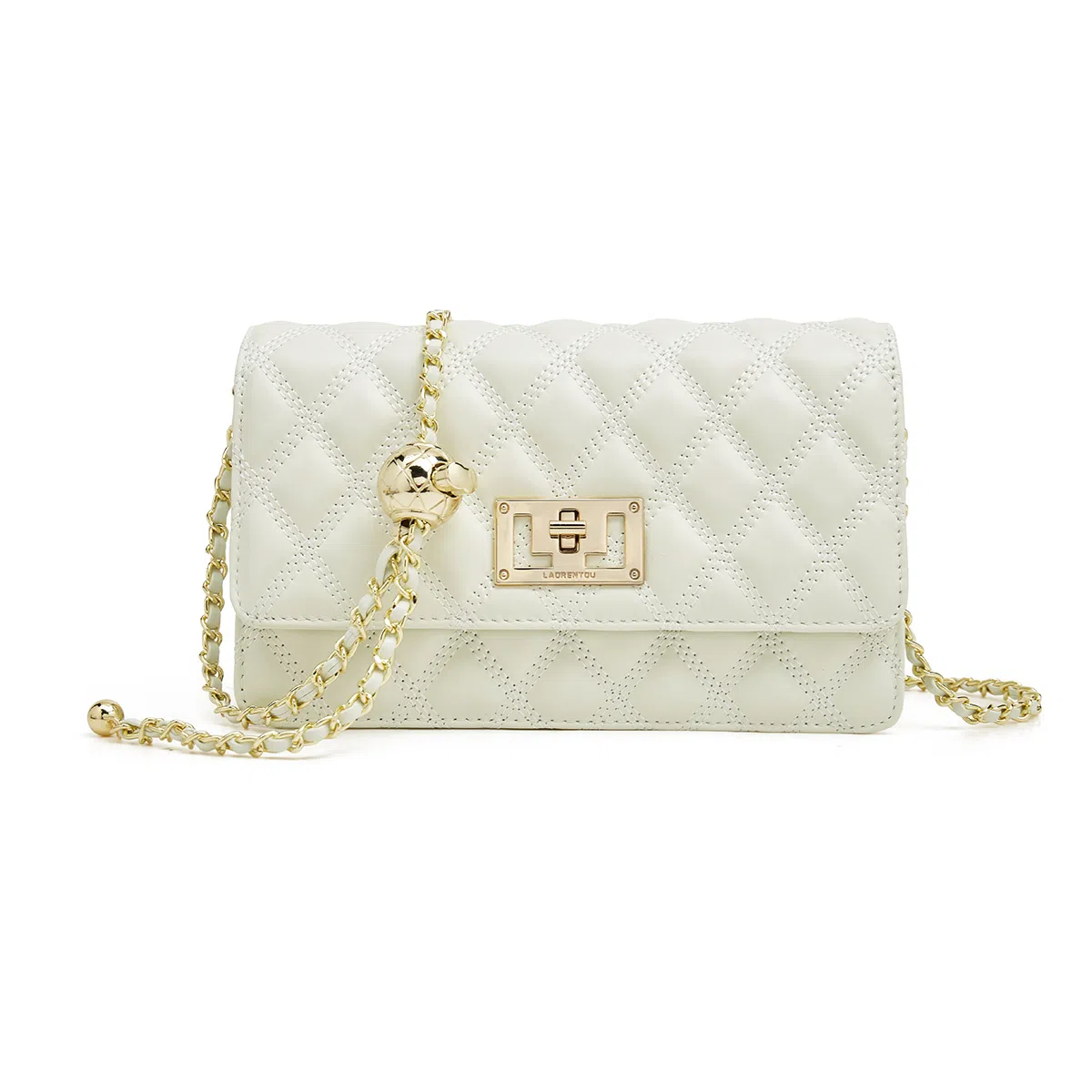 老人头 小香风高级感通勤百搭简约菱格链条 头层牛皮 斜挎包 女款 白色/黑色