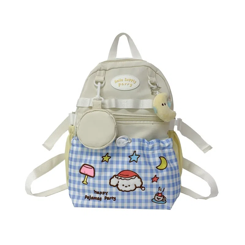 垣途者 日系小清新可爱甜学生 尼龙 双肩包 女款 白色蓝格子