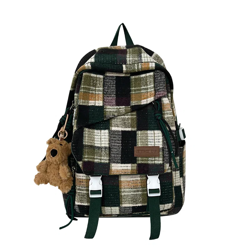 醇龙 复古格子高中大学生百搭休闲旅游 尼龙 双肩包 男女同款情侣款 红色/黄色/绿色