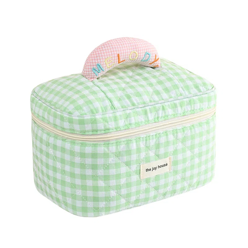 馨枕居 韩版可爱格子大容量手提便携旅行化妆包