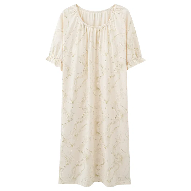 莫代尔 透气舒适百搭圆领柔软亲肤带胸垫防凸点短袖睡裙 女款 杏色