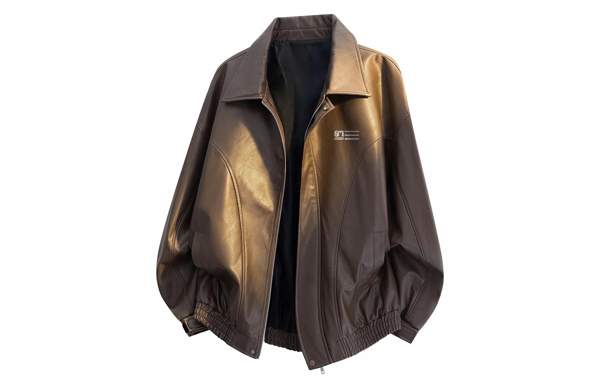 王者荣耀 鲁班七号星空梦想款 美式复古反光银翻领落肩飞行员印花宽松休闲纯色皮衣 男女同款