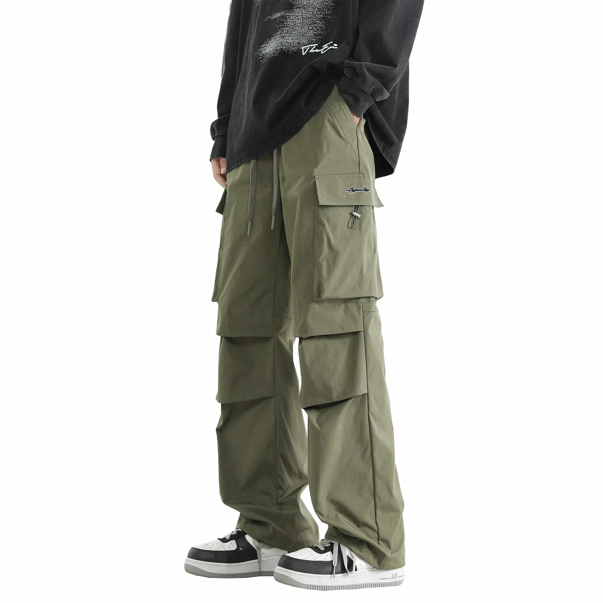 王者荣耀 鲁班七号星空梦想款 纯色简约基础通勤百搭褶皱设计垂感直筒速干伞兵工装裤多口袋长裤刺绣标宽松休闲裤 男女同款