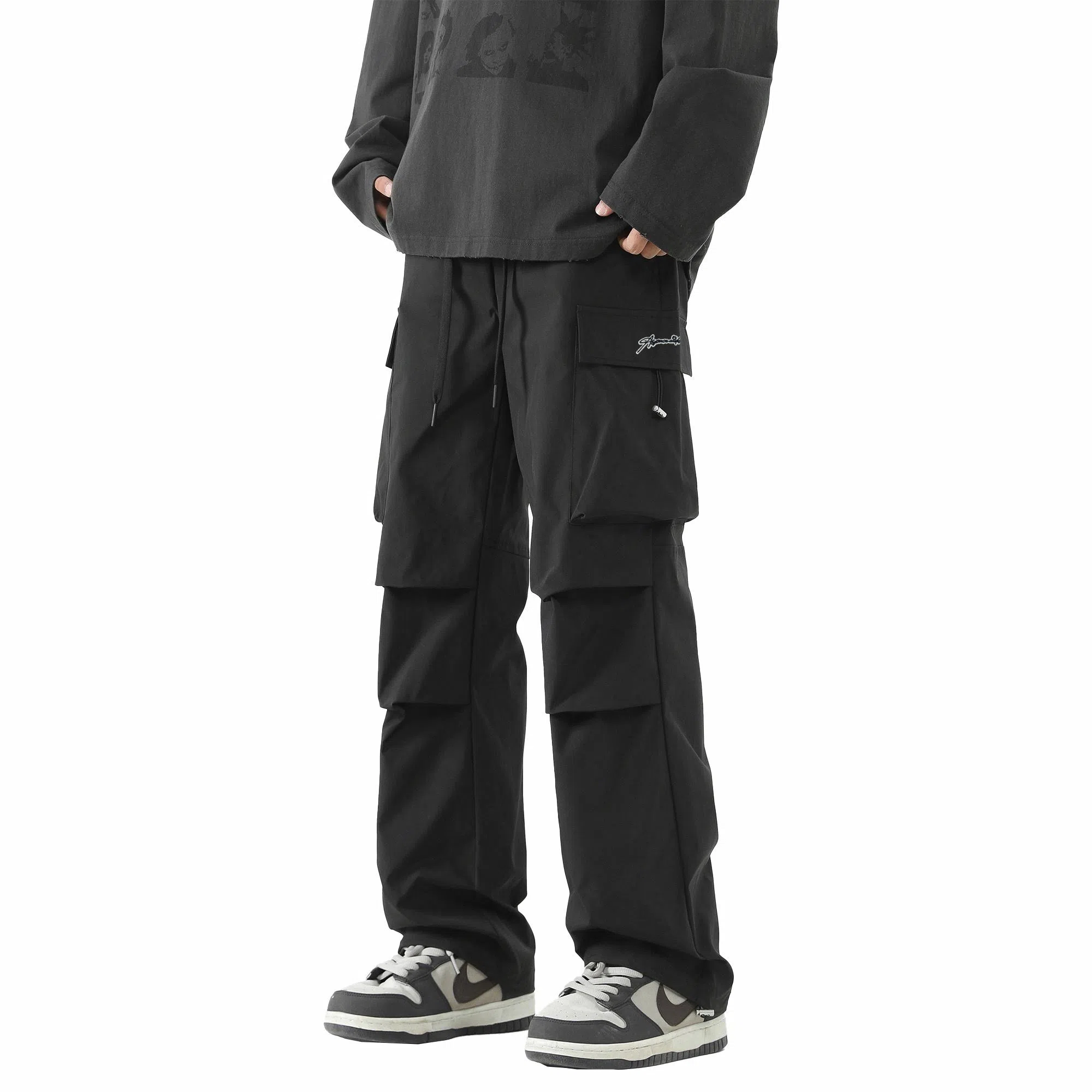 王者荣耀 鲁班七号星空梦想款 纯色简约基础通勤百搭褶皱设计垂感直筒速干伞兵工装裤多口袋长裤刺绣标宽松休闲裤 男女同款