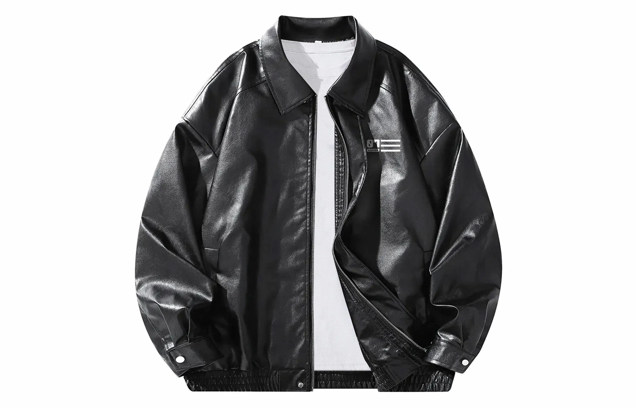 王者荣耀 鲁班七号星空梦想款美式复古基础简约反光银字母宽松休闲百搭学院风纯色翻领拉链机车港味舒适皮衣 男女同款