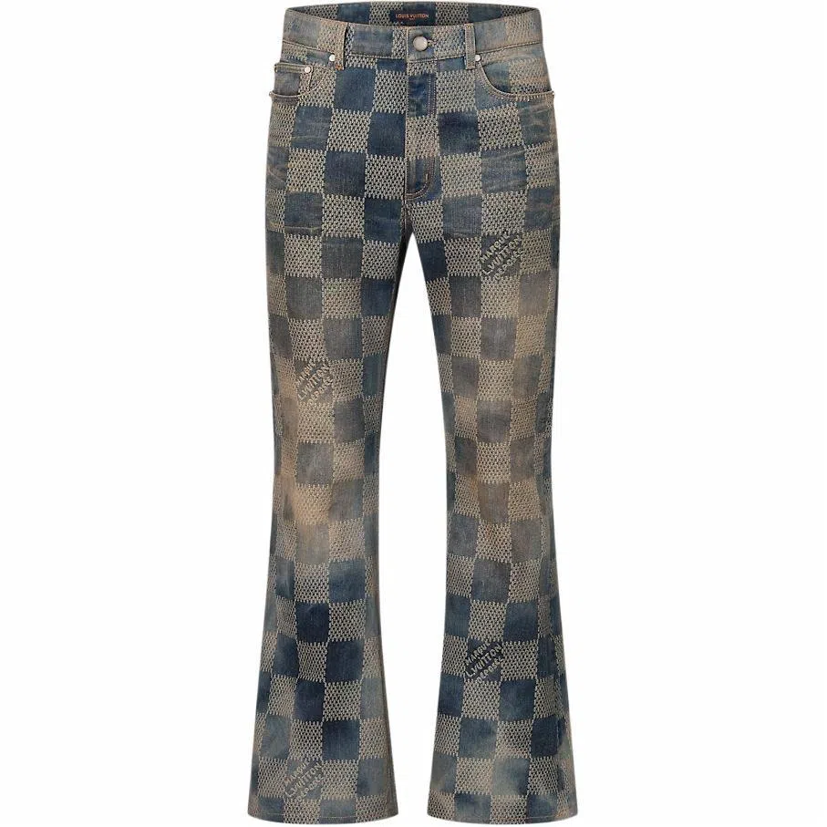 Louis Vuitton FW24 Washed Logo Flared Jeans Blue
