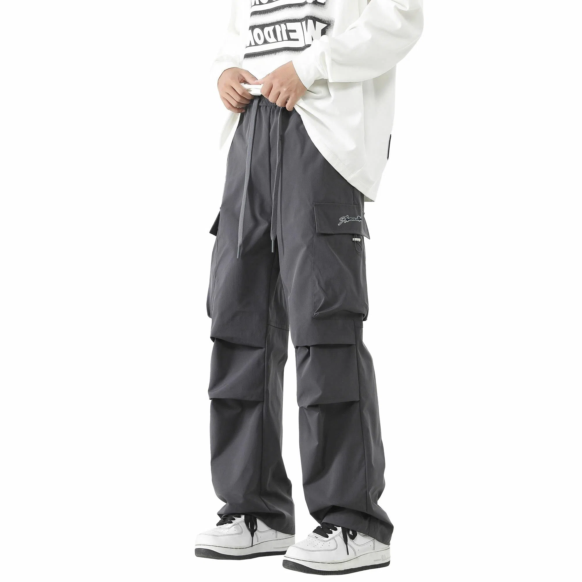 王者荣耀 鲁班七号星空梦想款 纯色简约基础通勤百搭褶皱设计垂感直筒速干伞兵工装裤多口袋长裤刺绣标宽松休闲裤 男女同款