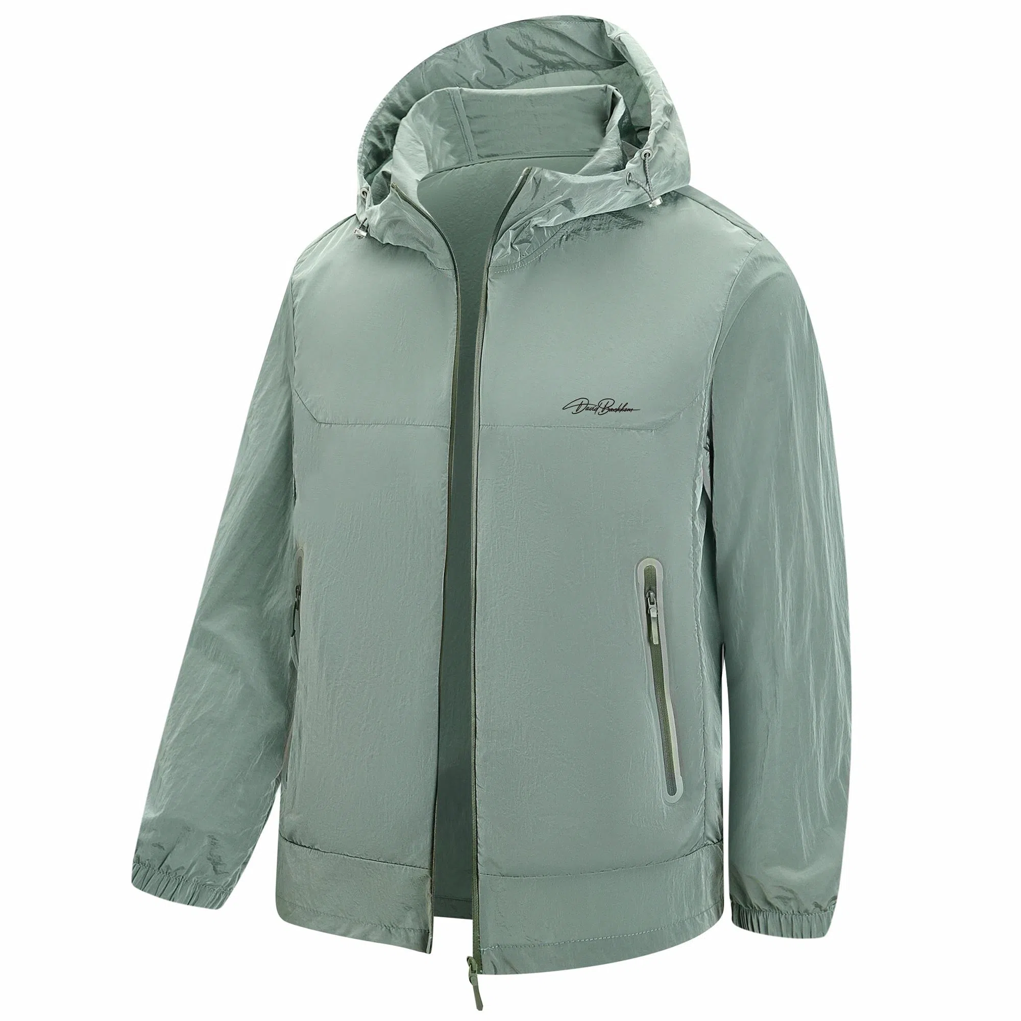 大卫贝肯 户外轻薄凉感速干字母宽松休闲防晒连帽风衣 男女同款 绿色