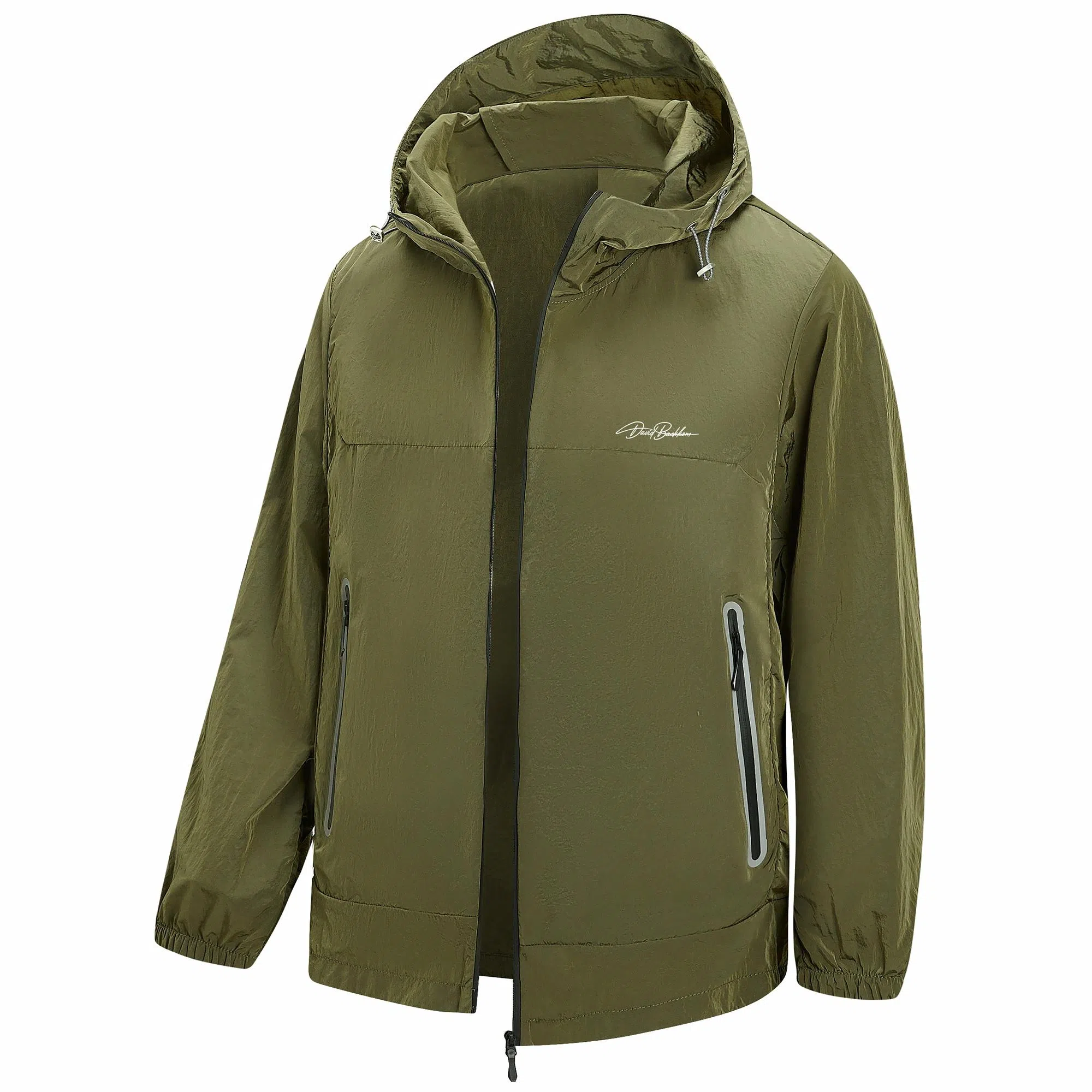 大卫贝肯 户外轻薄凉感速干字母宽松休闲防晒连帽风衣 男女同款 绿色