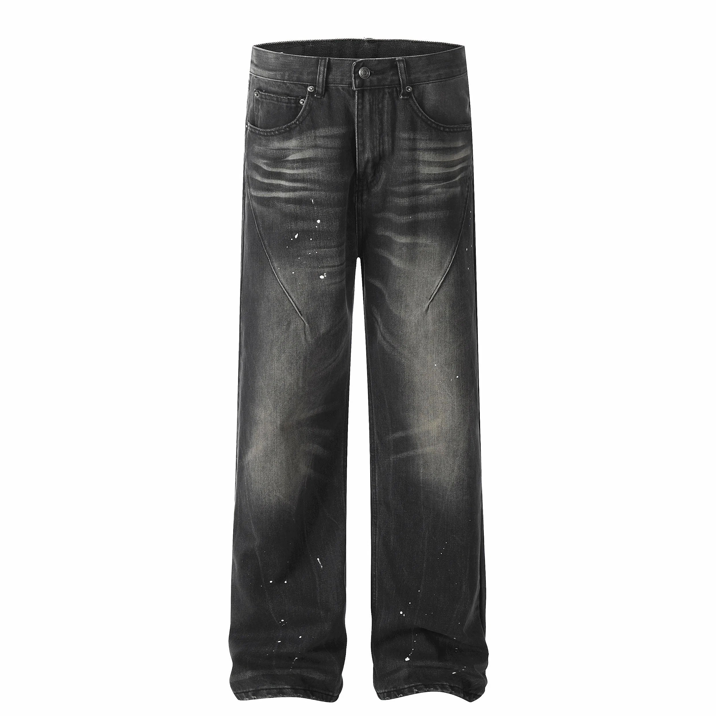 WLNEXT Vintage Washed Wide-Leg Jeans Black