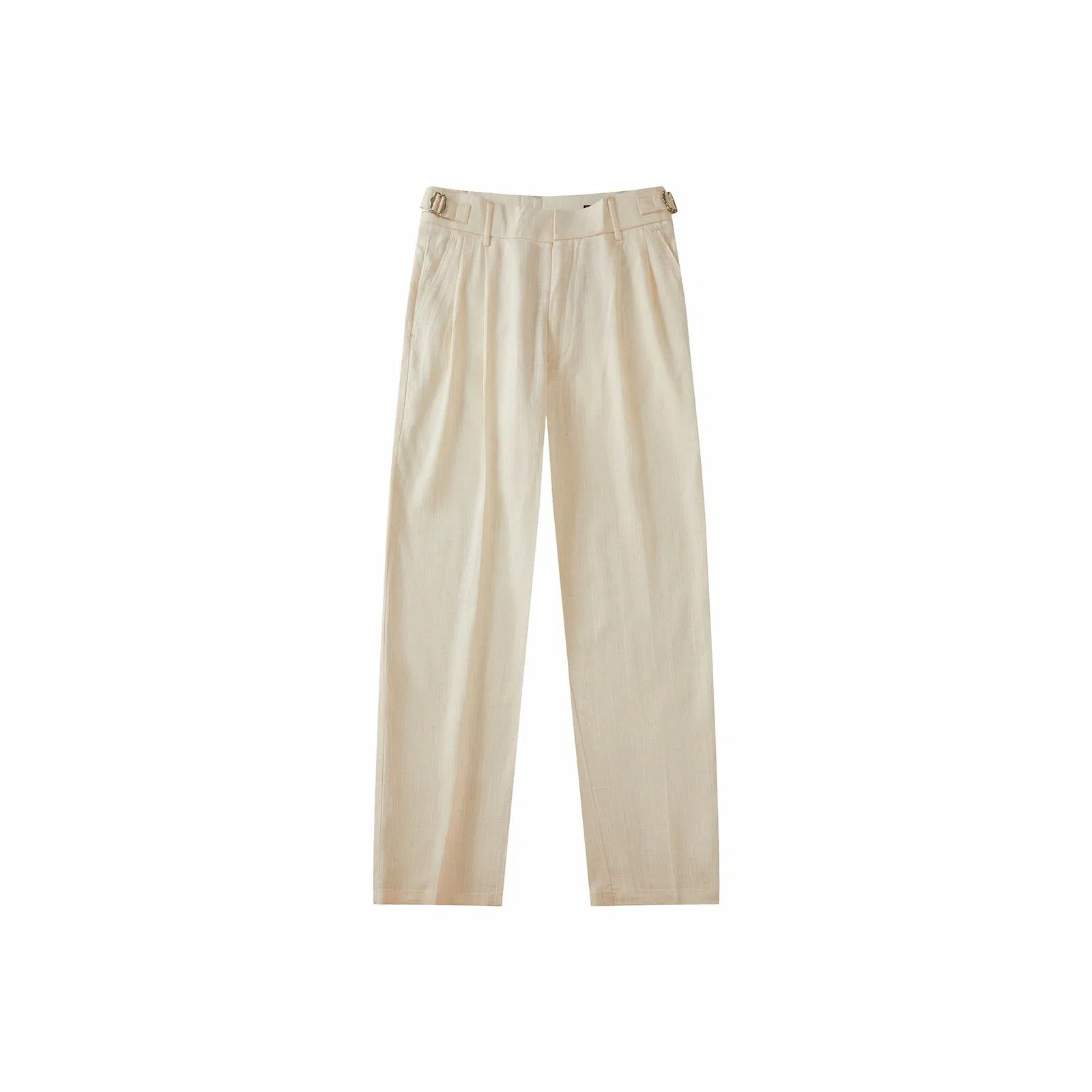 我是大卫 韩版日系双褶皱宽松直筒那不勒斯休闲裤 男女同款 杏色