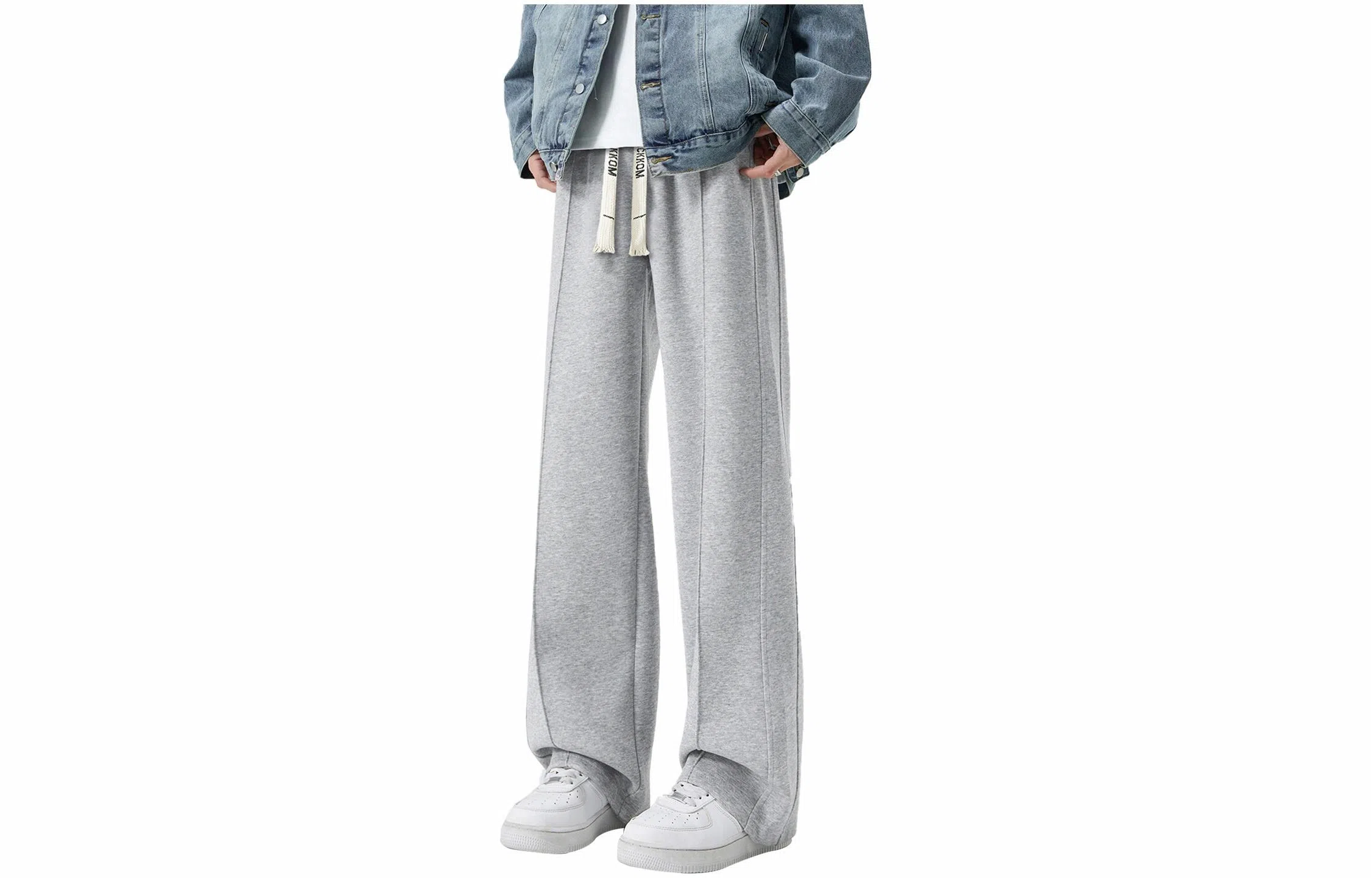 大卫贝肯 美式简约纯色字母刺绣抽绳系带宽松阔腿休闲裤 男女同款