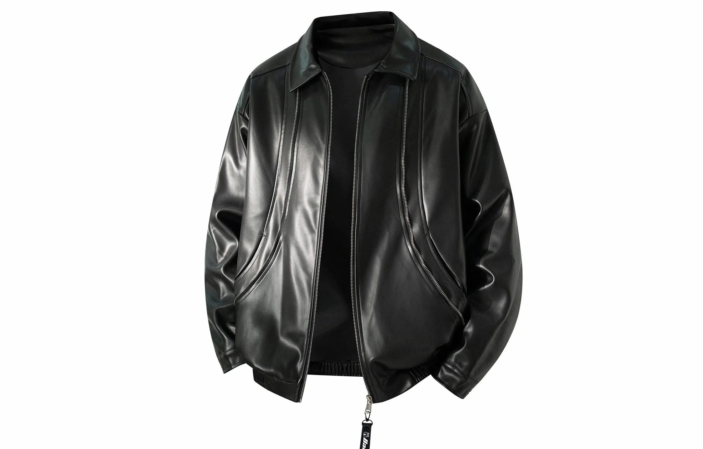 大卫贝肯 美式复古翻领纯色休闲百搭简约皮衣 男女同款 黑色