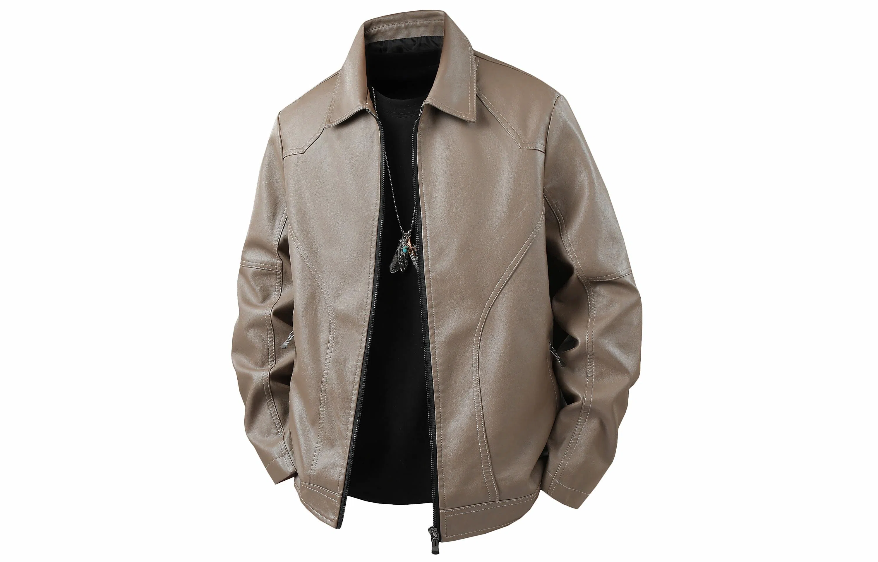 A.X.S.K Classic Zipper Leather Jacket Black