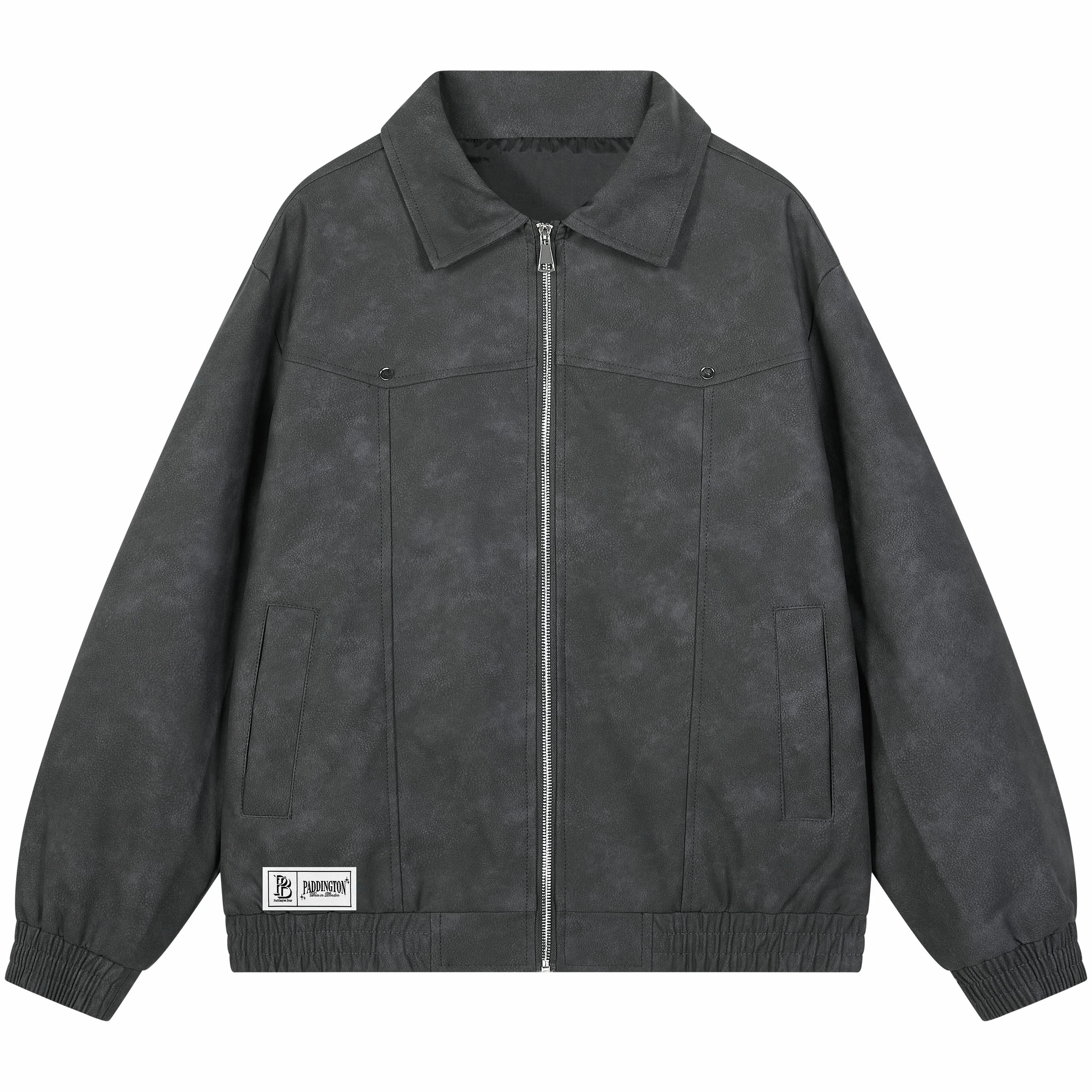 帕丁顿熊 美式简约字母街头复古设计扎染宽松翻领皮衣 男女同款