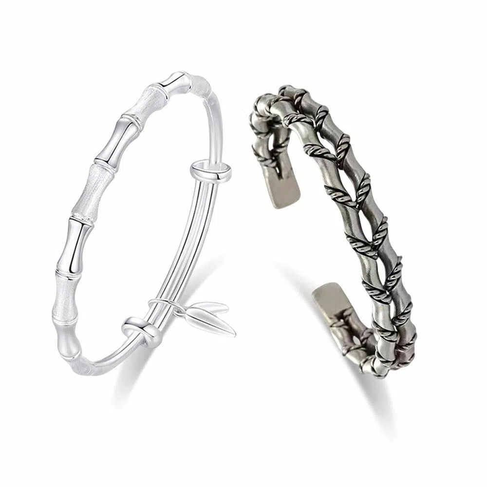 希遇 竹节 竹报平安竹叶实心推拉 合金 手镯 男女同款情侣款