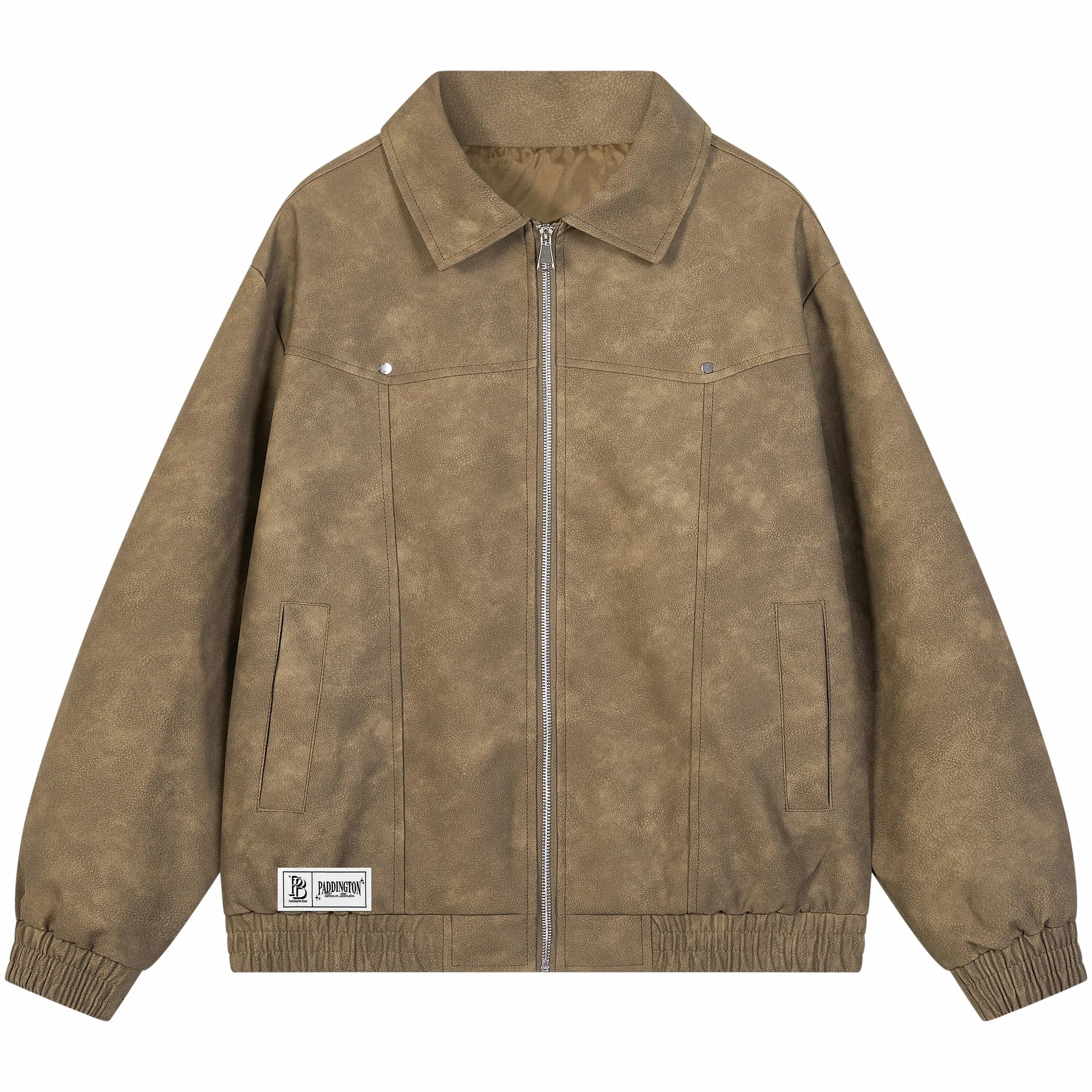 帕丁顿熊 美式简约字母街头复古设计扎染宽松翻领皮衣 男女同款