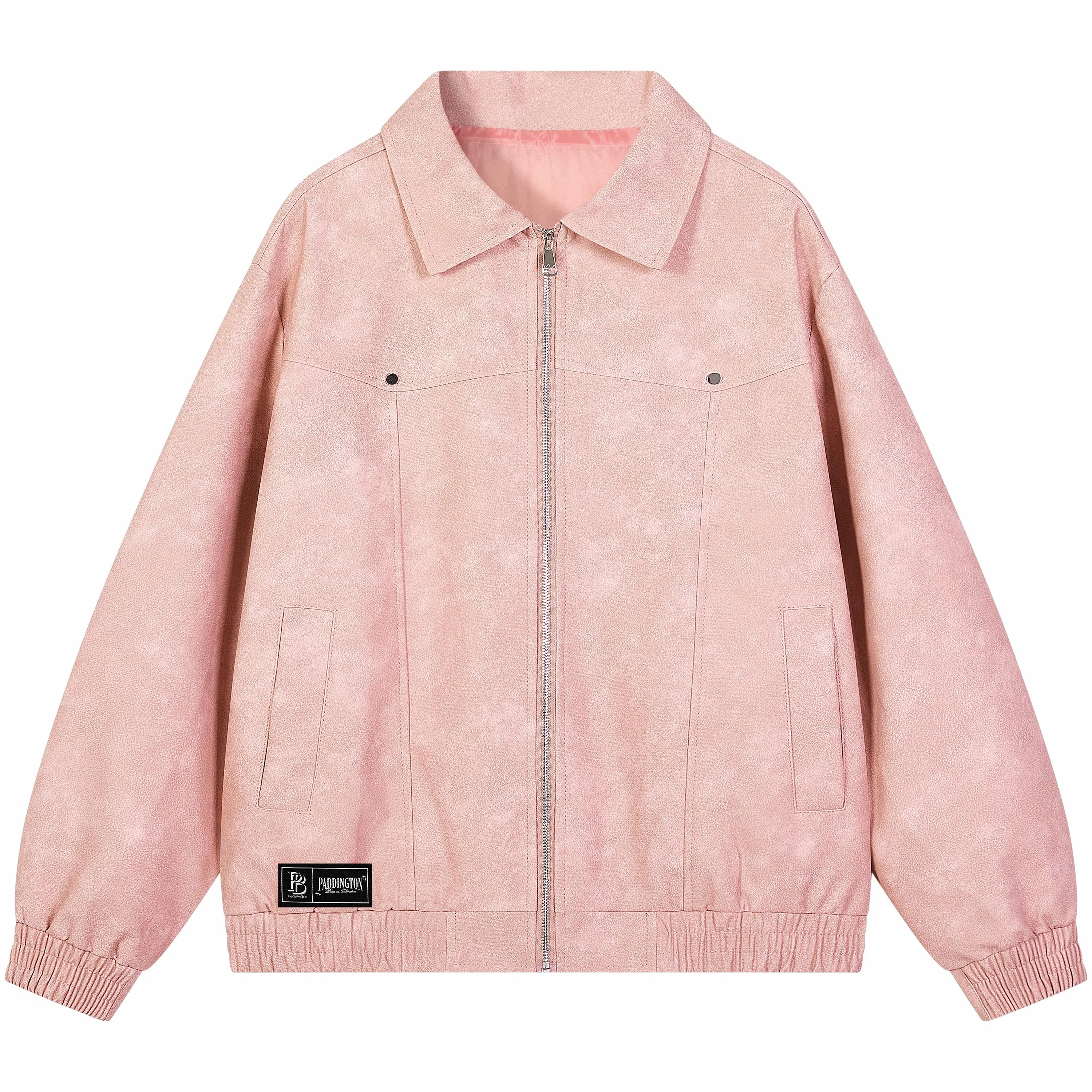 帕丁顿熊 美式简约字母街头复古设计扎染宽松翻领皮衣 男女同款