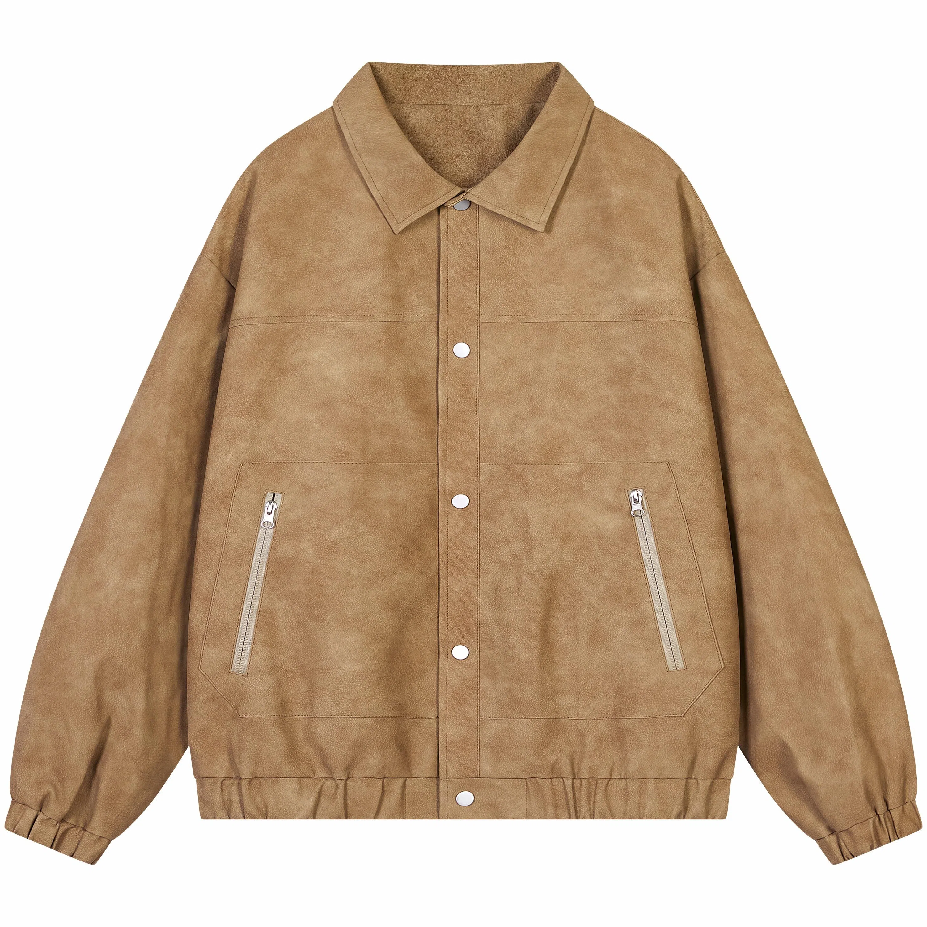 帕丁顿熊 简约字母美式街头复古设计扎染夹克宽松休闲防风防水翻领单排扣皮衣 男女同款